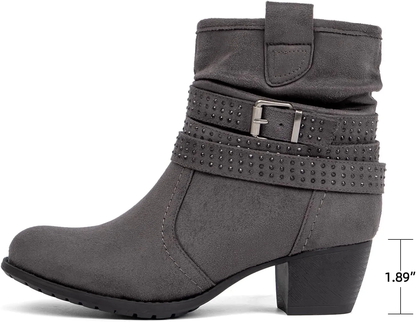 Women's Mid Calf Boots,Round Toe Comfort Low Heel Slouchy Dress zip booties with Jeweled strap