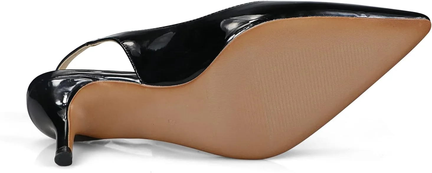Women's Patent Leather Pointed Toe Elegant Kitten Heel Slingback Dress Pump Shoes