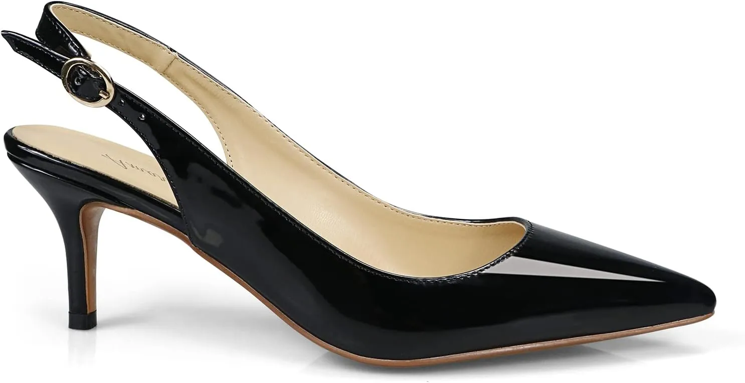Women's Patent Leather Pointed Toe Elegant Kitten Heel Slingback Dress Pump Shoes