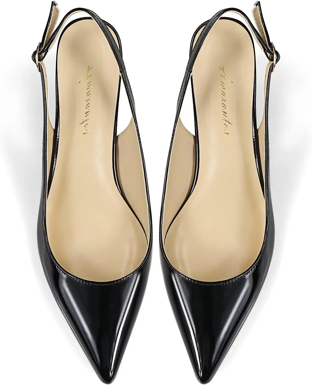 Women's Patent Leather Pointed Toe Elegant Kitten Heel Slingback Dress Pump Shoes