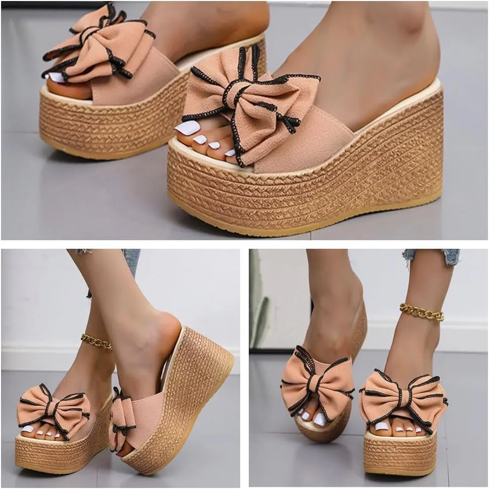 Women,s Platform Beach Slippers,Comfortable Slip-On Wedge Sandals, Open-Toe Fish Mouth Design, Summer Casual Dress Heels & Thong Sandals