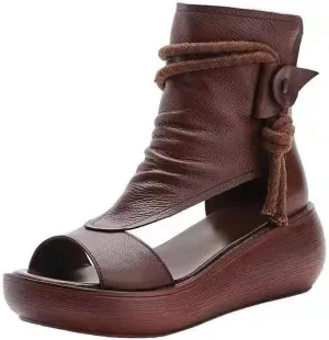 Women's Platform Outdoor Sandal Boots Wedge Bottom Fashion High Top Sandals Open Toe Boot Sandals for Women (Brown,6)
