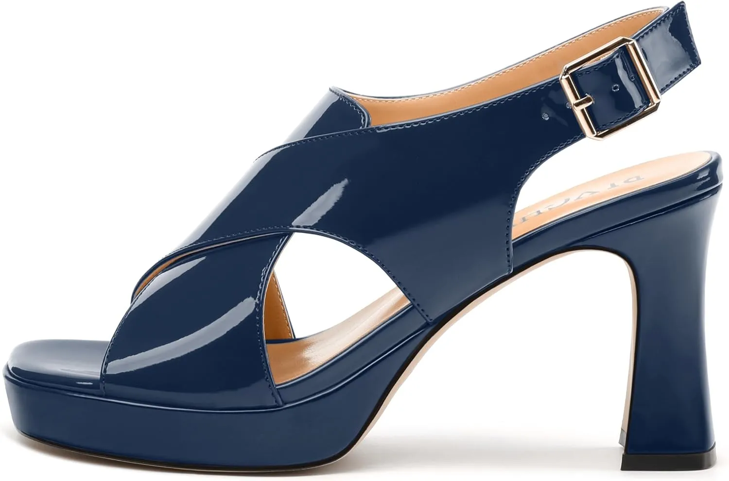 Women's Platform Sandals, Slingback Open Toe Buckle Heels for Women, Fashion Solid Patent High Heel Shoes 3.35 inch