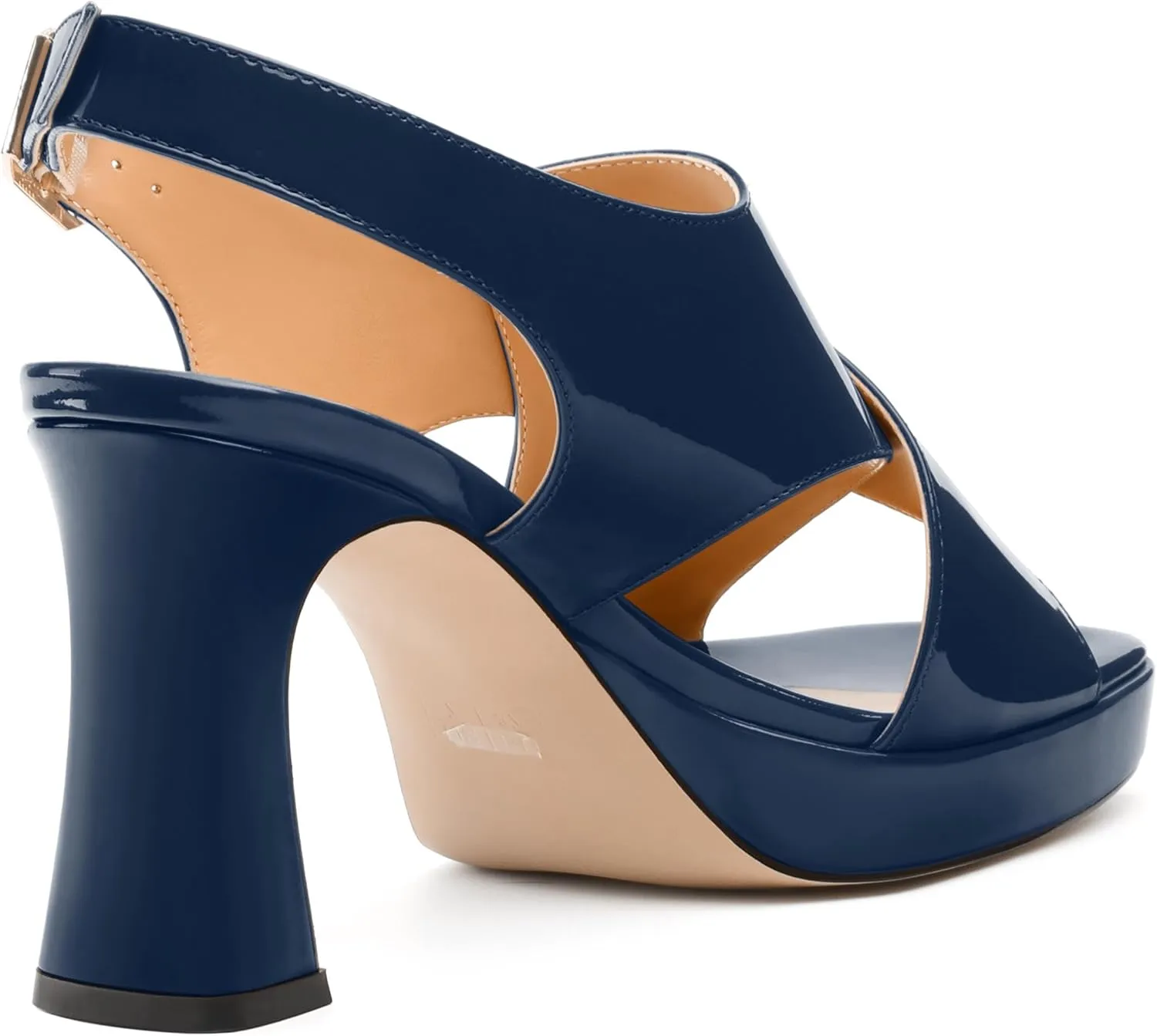 Women's Platform Sandals, Slingback Open Toe Buckle Heels for Women, Fashion Solid Patent High Heel Shoes 3.35 inch