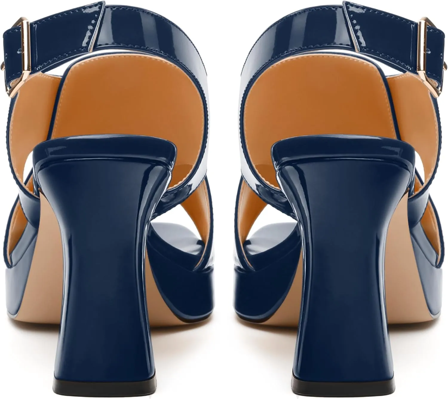 Women's Platform Sandals, Slingback Open Toe Buckle Heels for Women, Fashion Solid Patent High Heel Shoes 3.35 inch