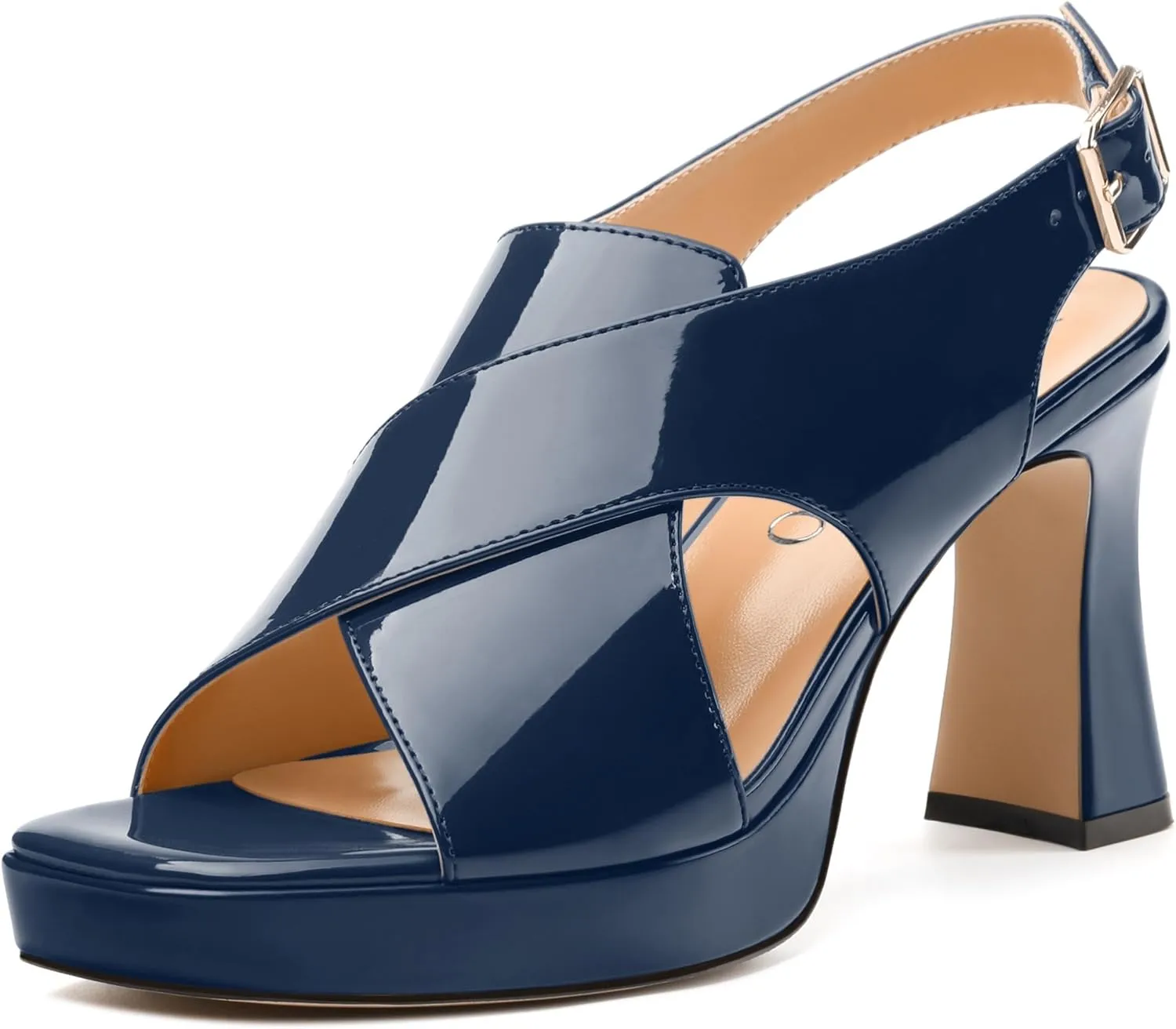 Women's Platform Sandals, Slingback Open Toe Buckle Heels for Women, Fashion Solid Patent High Heel Shoes 3.35 inch