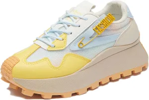 Women's Platform Sneakers Lightweight Walking Shoes with Arch Support Breathable Mesh & Retro Lace-Up Casual Shoes