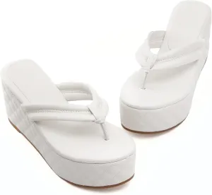 Women's Platform Wedge Slides Sandals Open Toe Slip on Flip-Flops Comfort Summer Beach Casual Wedges Shoes