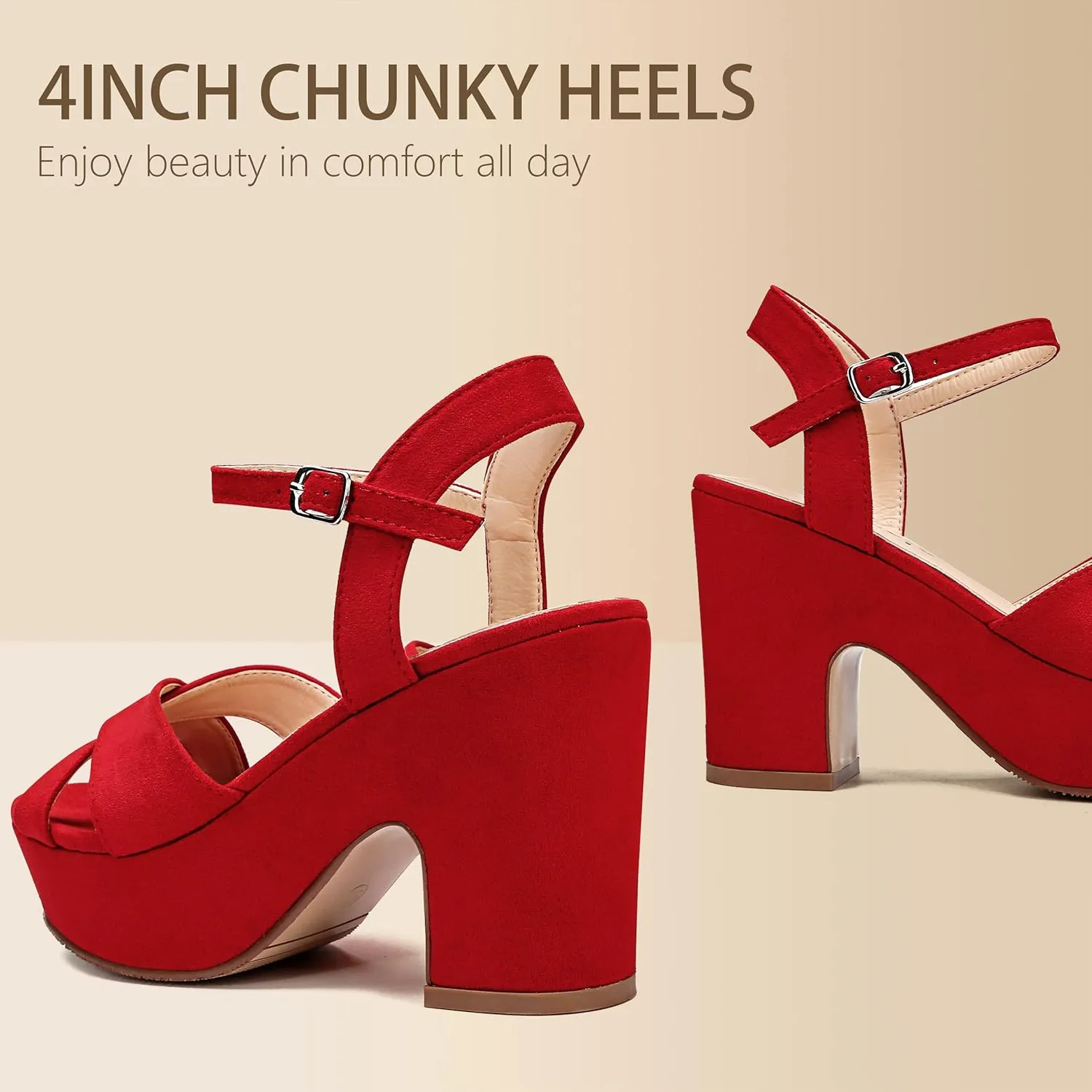 Women's Platform Wedges Heels Sandals Suede Block Chunky High Heel Ankle Strap Open Toe Comfortable Wedding Party Dress Pump Sandal