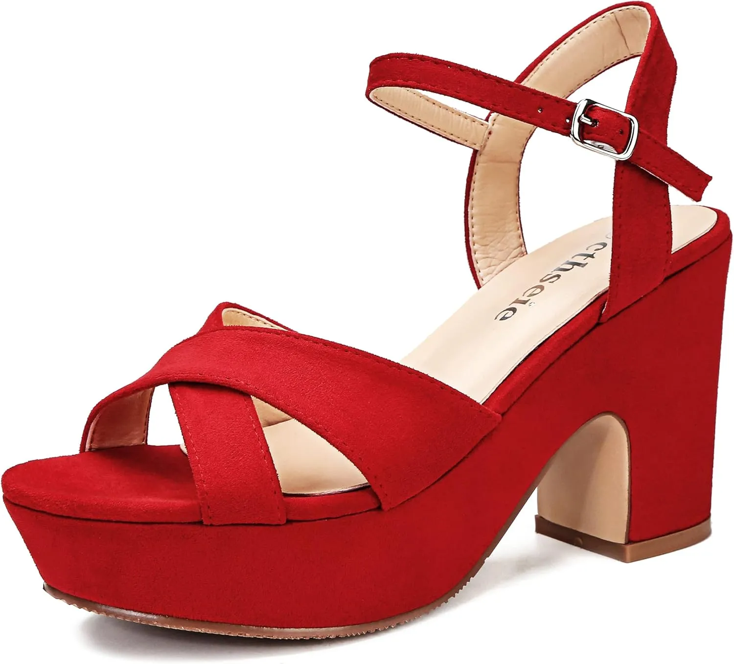 Women's Platform Wedges Heels Sandals Suede Block Chunky High Heel Ankle Strap Open Toe Comfortable Wedding Party Dress Pump Sandal