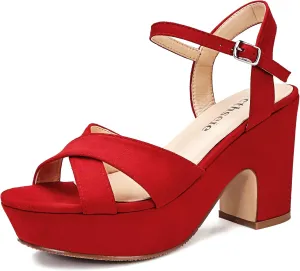 Women's Platform Wedges Heels Sandals Suede Block Chunky High Heel Ankle Strap Open Toe Comfortable Wedding Party Dress Pump Sandal