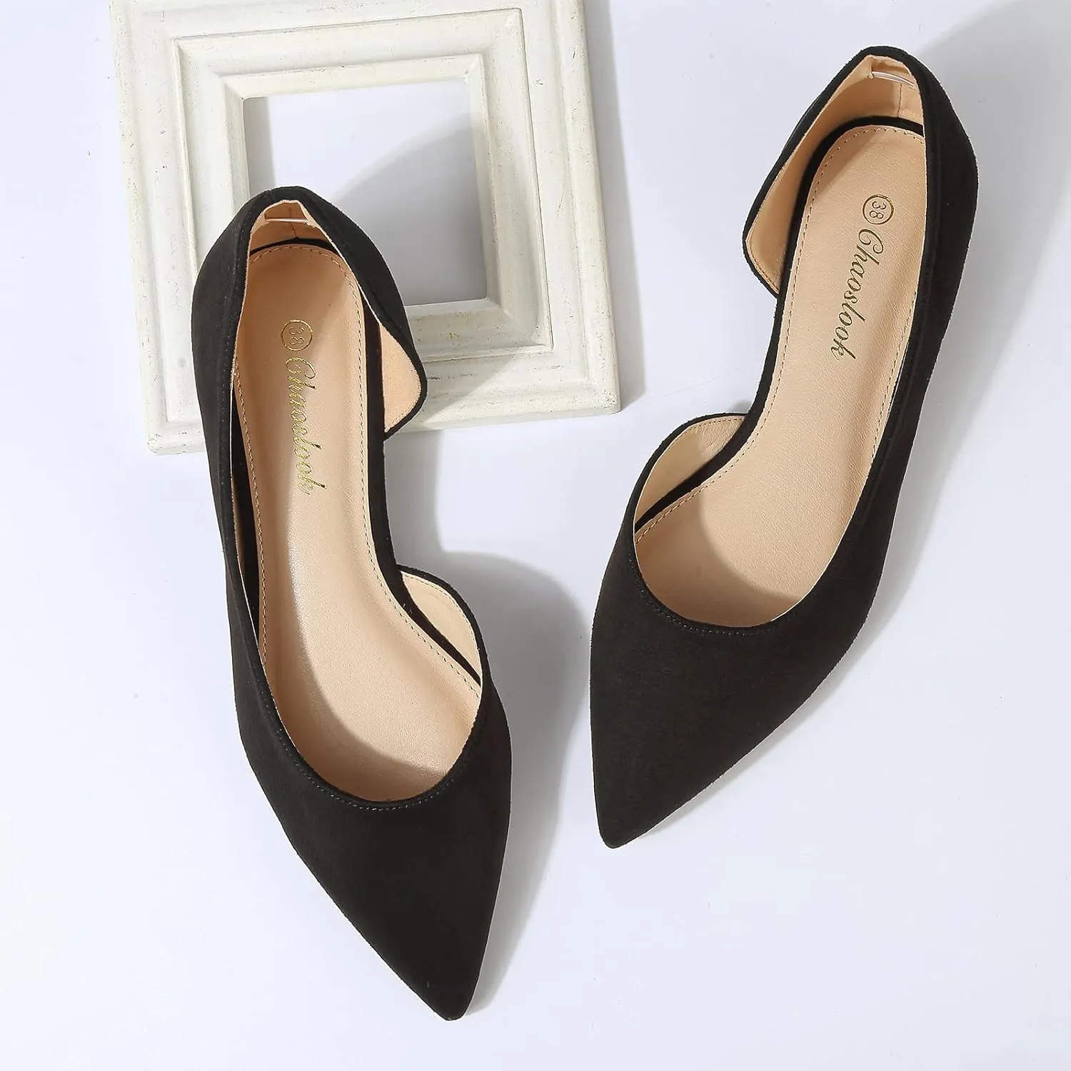 Womens Pointed Toe Black Ballet Flats Comfortable Casual Dress Flats for Women Elegant Memory Foam Flats with Party Wedding