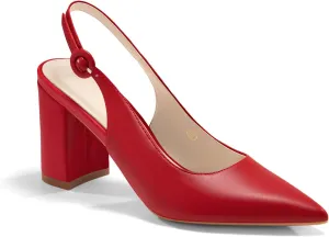 Women's Pointed Toe Block Heel Pumps Slingback Chunky Heel Slip On Work Party Dress Shoes