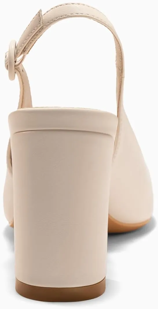Women's Pointed Toe Block Heel Pumps Slingback Chunky Heel Slip On Work Party Dress Shoes