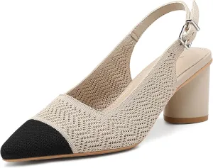 Women's Pointed Toe Chunky Block Heel Slingback Pumps