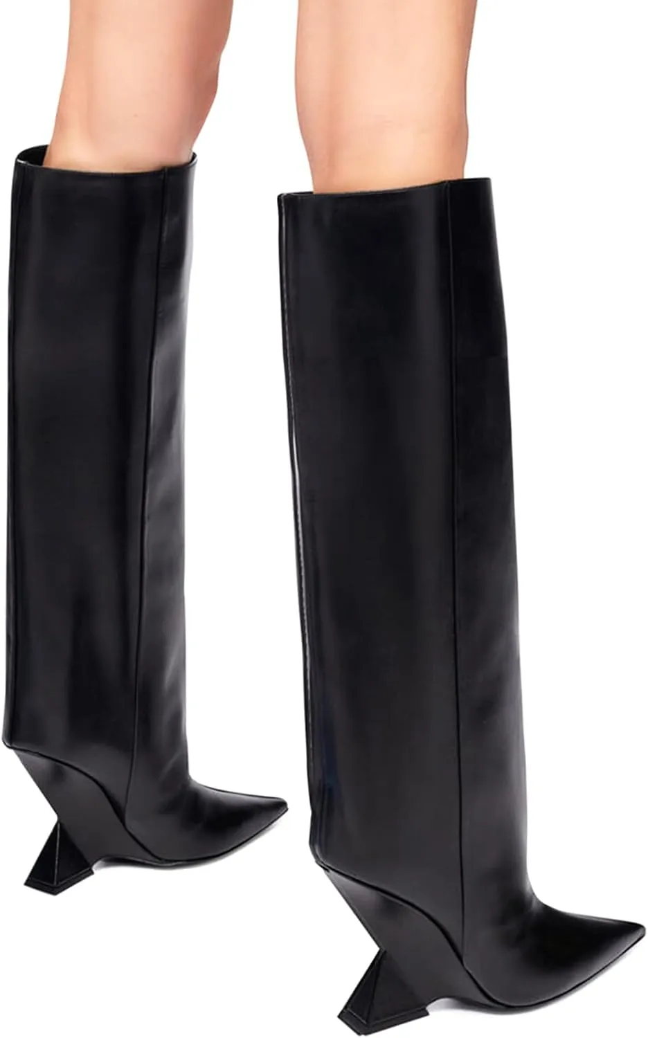 Women's Pointed Toe Slope Heel Knee High Boots Special High Wedge Heel Pull On Boots for Women Fashion Commuter Tall Boots