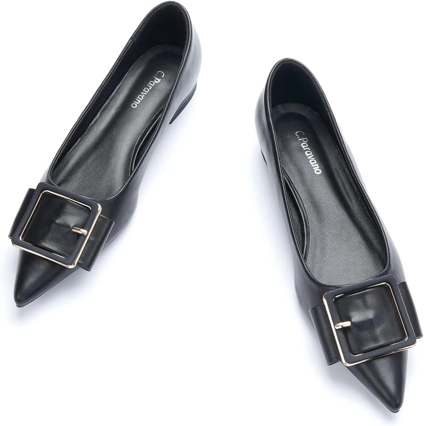 Women's Pointed Toe Square Buckle Flats Elegant Slip-On Ballet Flats Comfortable Dressy Shoes for Work Party Daily Wear