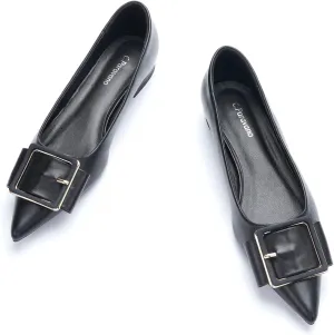 Women's Pointed Toe Square Buckle Flats Elegant Slip-On Ballet Flats Comfortable Dressy Shoes for Work Party Daily Wear