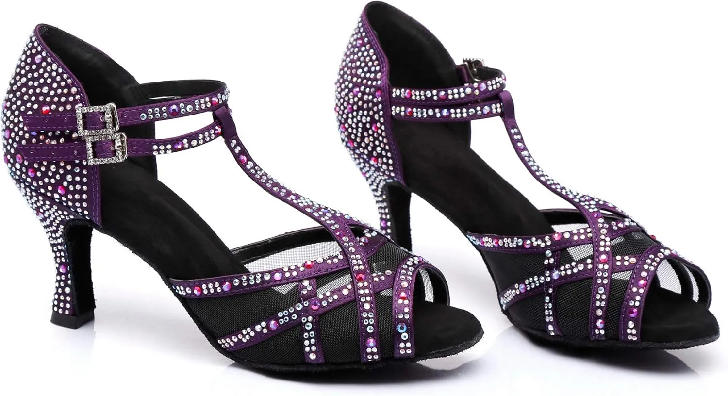 Womens Professional Dancing Shoes with Rhinestones Mesh Elegant Wedding Formal Sandals
