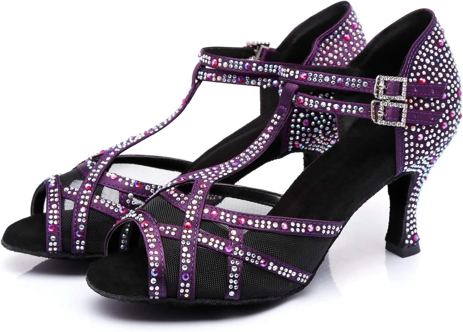 Womens Professional Dancing Shoes with Rhinestones Mesh Elegant Wedding Formal Sandals