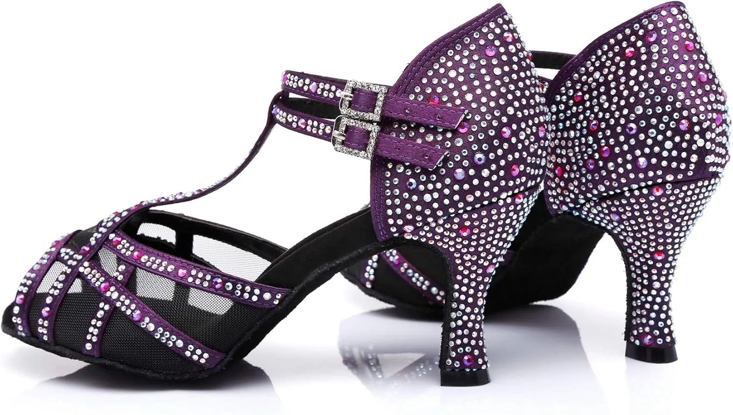 Womens Professional Dancing Shoes with Rhinestones Mesh Elegant Wedding Formal Sandals