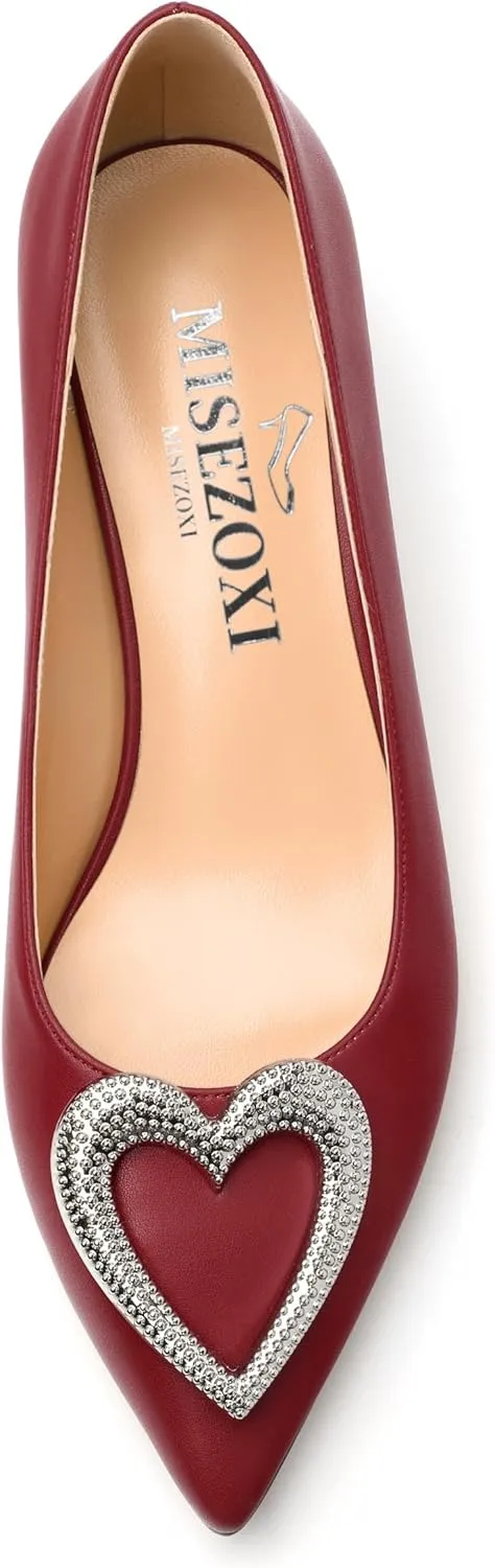 Women's Pumps Shoes Kitten Heels for Women Elegant Pumps Heart Shape Metal Pumps Heels