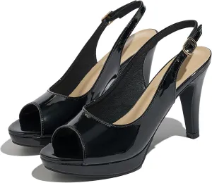 Women’s Sexy High Heels Peep Toe Ankle Strap Platform Block Slingback Dress Pumps Shoes for Women