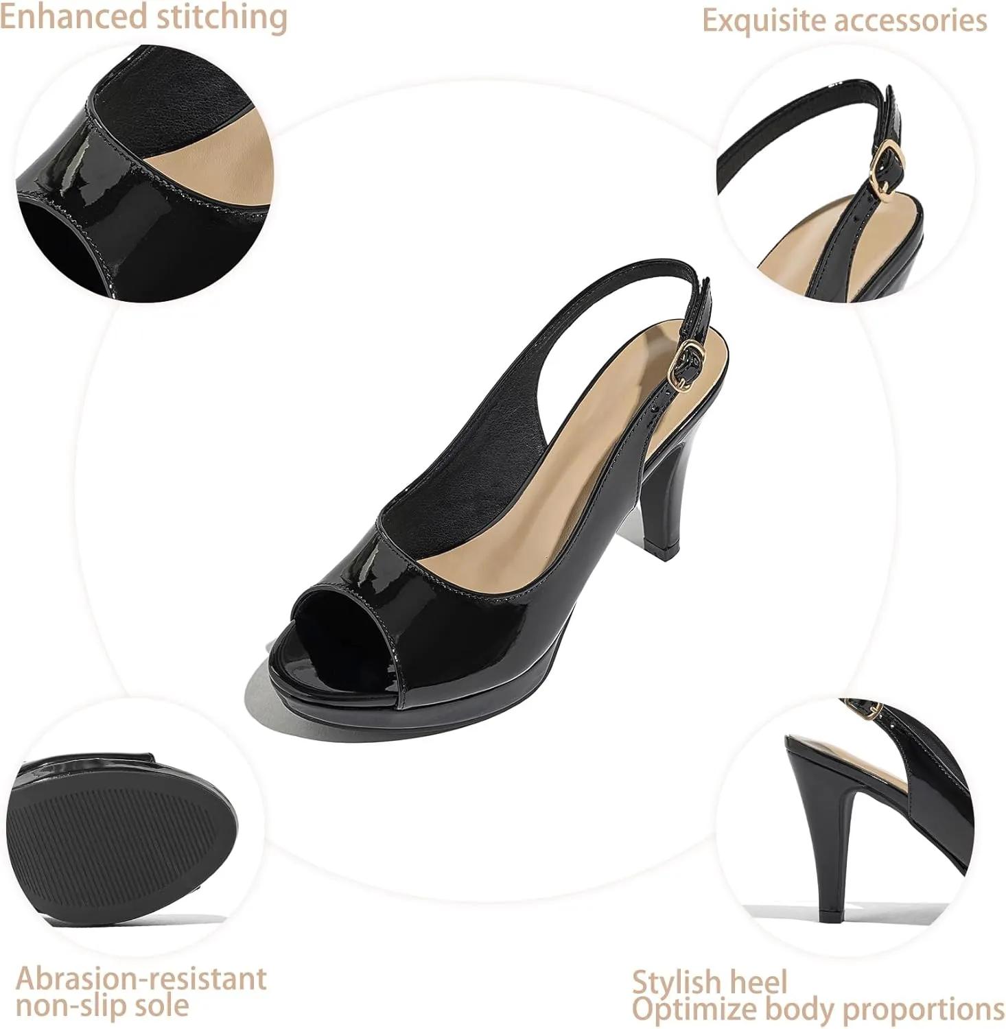 Women’s Sexy High Heels Peep Toe Ankle Strap Platform Block Slingback Dress Pumps Shoes for Women