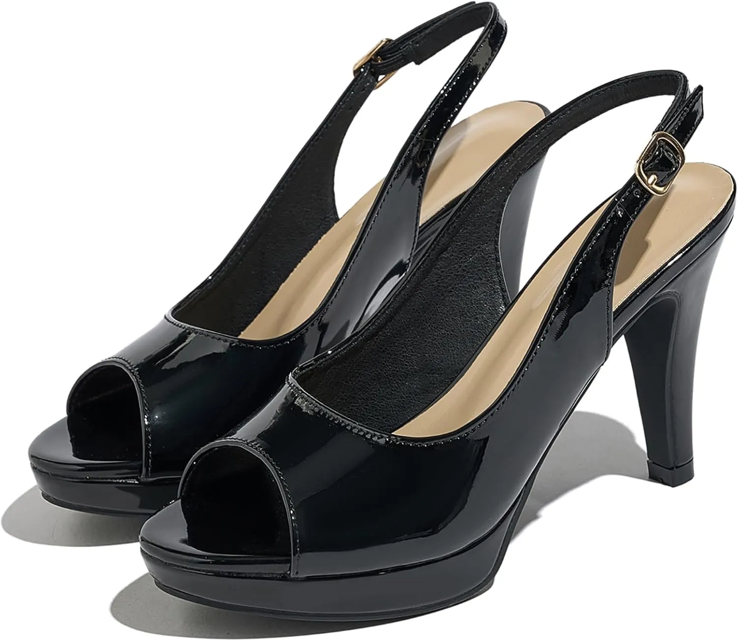 Women’s Sexy High Heels Peep Toe Ankle Strap Platform Block Slingback Dress Pumps Shoes for Women