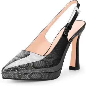 Women's Slingbacks High Heel Platform Pumps Pointed Toe Buckle Strap Dress Shoes