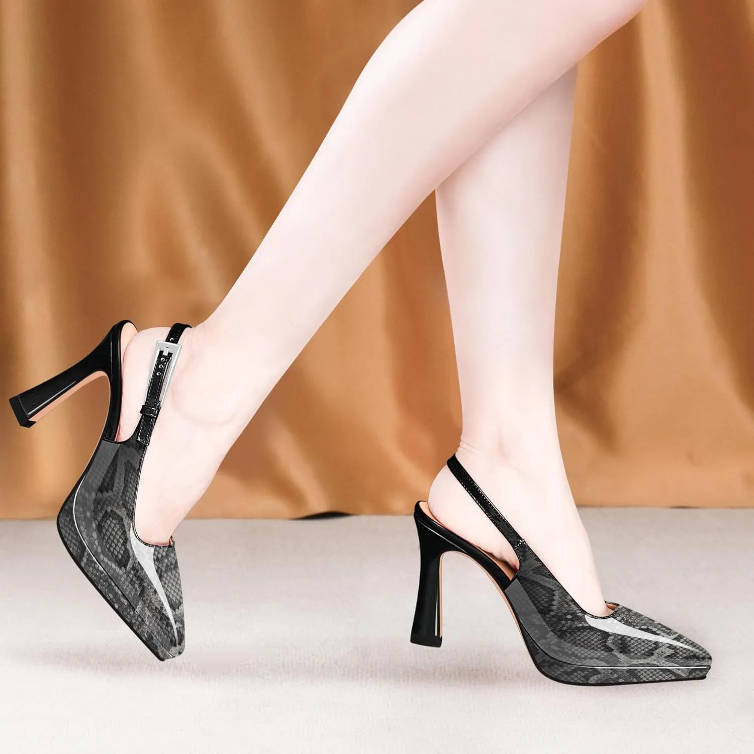 Women's Slingbacks High Heel Platform Pumps Pointed Toe Buckle Strap Dress Shoes