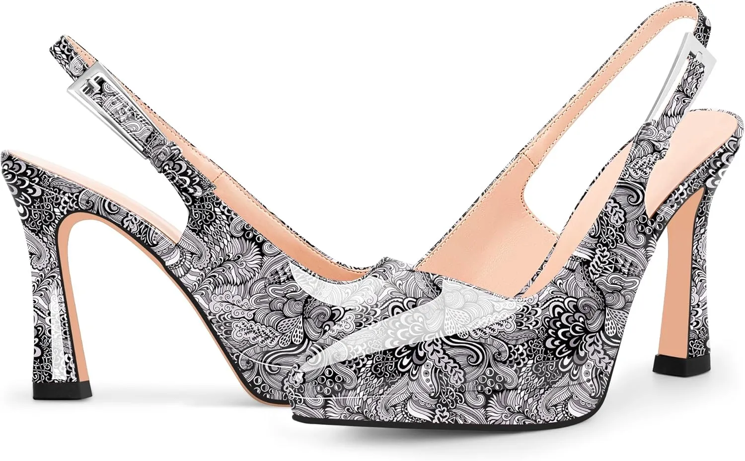 Women's Slingbacks High Heel Platform Pumps Pointed Toe Buckle Strap Dress Shoes