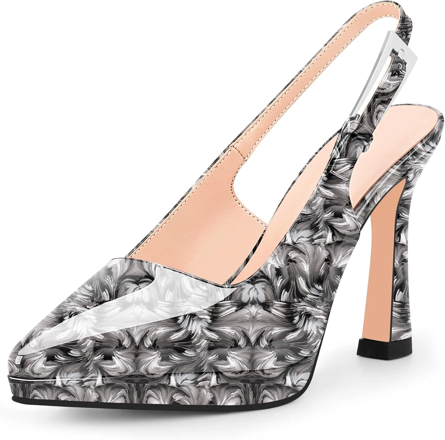 Women's Slingbacks High Heel Platform Pumps Pointed Toe Buckle Strap Dress Shoes
