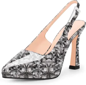 Women's Slingbacks High Heel Platform Pumps Pointed Toe Buckle Strap Dress Shoes