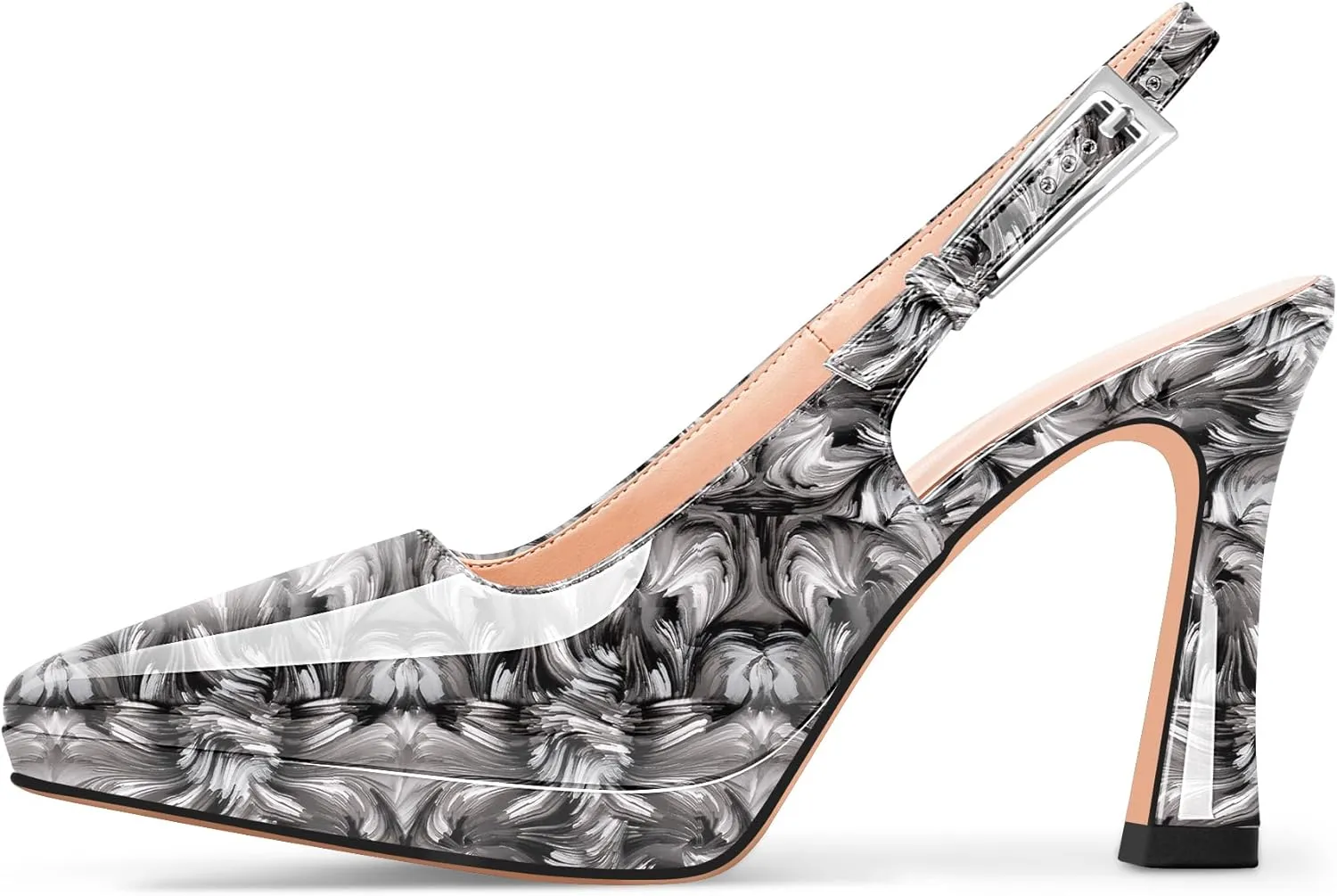 Women's Slingbacks High Heel Platform Pumps Pointed Toe Buckle Strap Dress Shoes