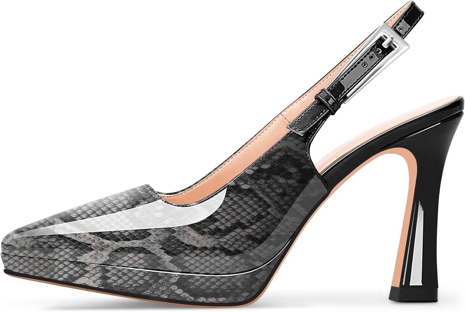 Women's Slingbacks High Heel Platform Pumps Pointed Toe Buckle Strap Dress Shoes