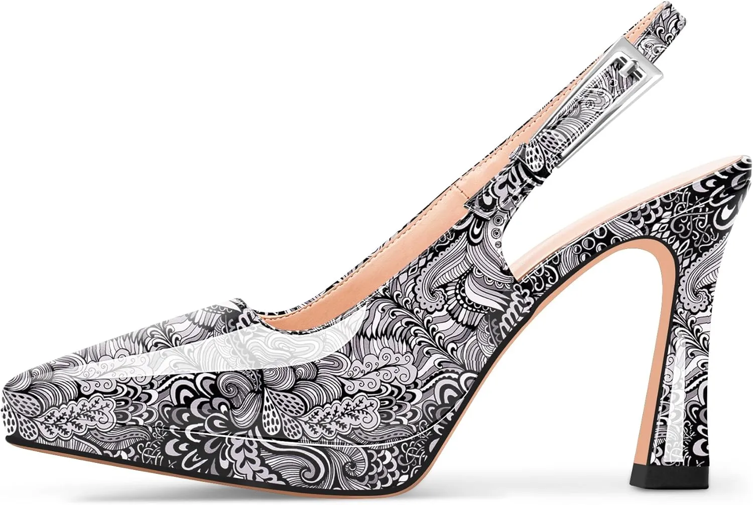 Women's Slingbacks High Heel Platform Pumps Pointed Toe Buckle Strap Dress Shoes