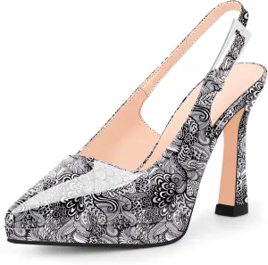 Women's Slingbacks High Heel Platform Pumps Pointed Toe Buckle Strap Dress Shoes
