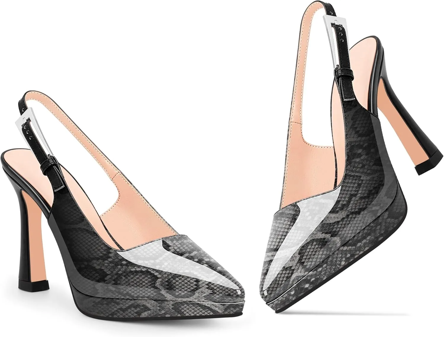 Women's Slingbacks High Heel Platform Pumps Pointed Toe Buckle Strap Dress Shoes