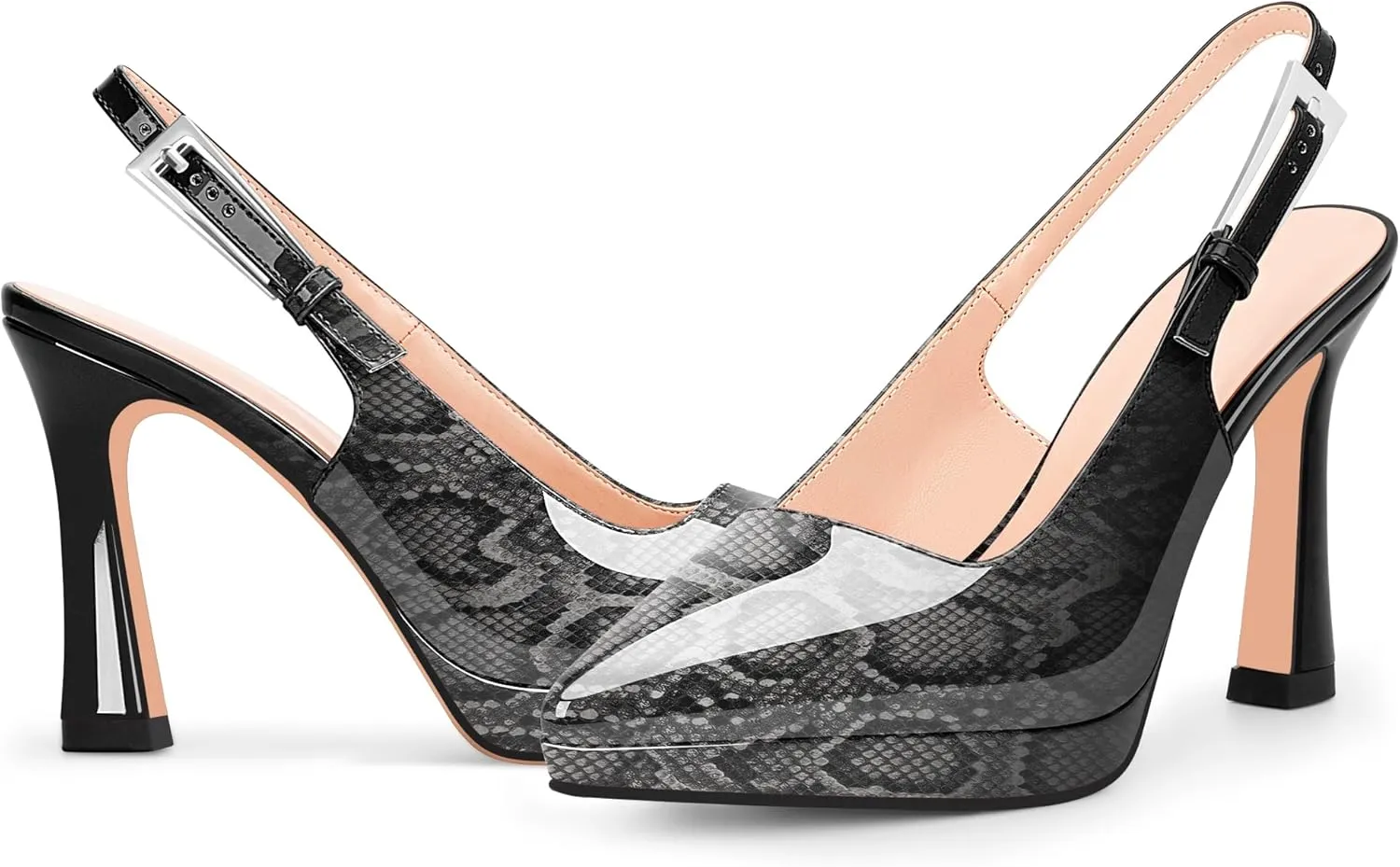 Women's Slingbacks High Heel Platform Pumps Pointed Toe Buckle Strap Dress Shoes