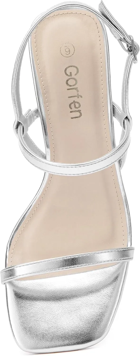 Women's Strappy Kitten Heel Sandals Square Open Toe Low Heel Buckle Ankle Strap Comfortable Fashion Wedding Party Dressy Shoes