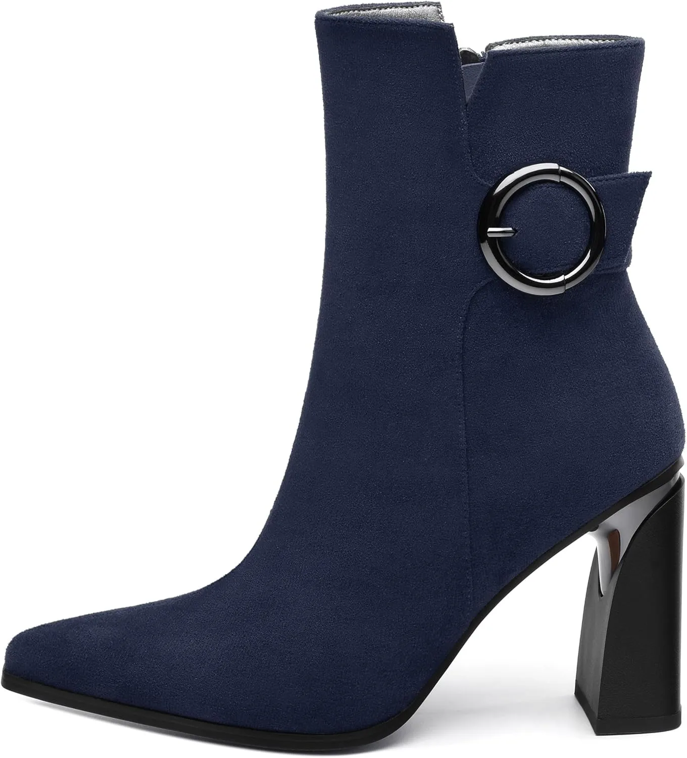 Womens Suede Zip Chunky Heel Ankle Boots,Pointed Toe Mid Block Heel Booties,Work Party Daily Boots 3.5 inch