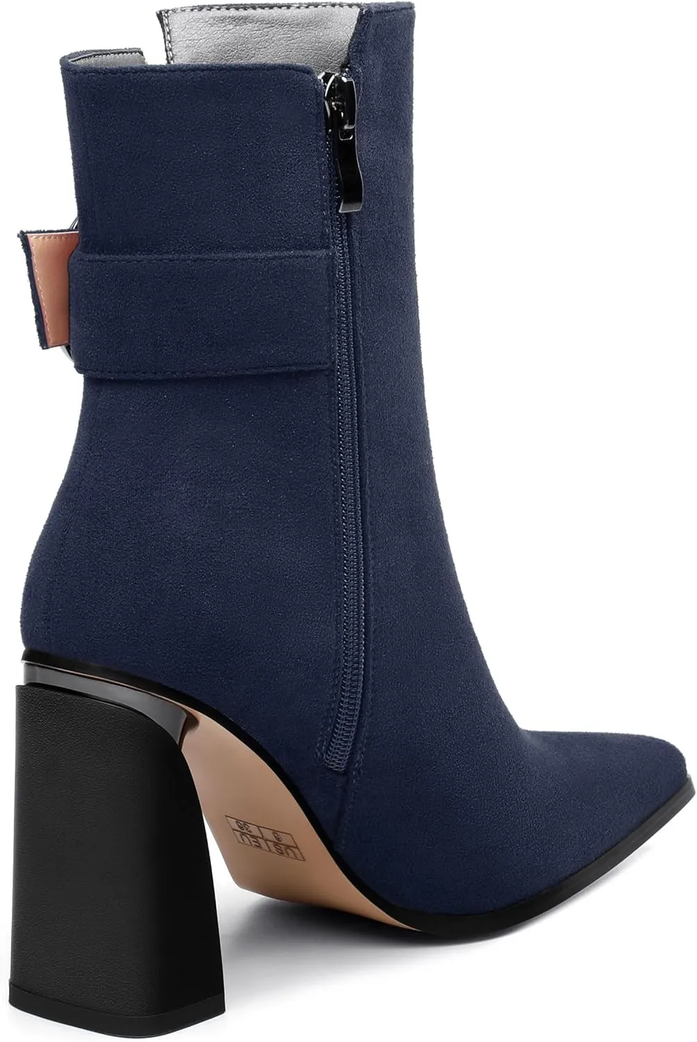 Womens Suede Zip Chunky Heel Ankle Boots,Pointed Toe Mid Block Heel Booties,Work Party Daily Boots 3.5 inch