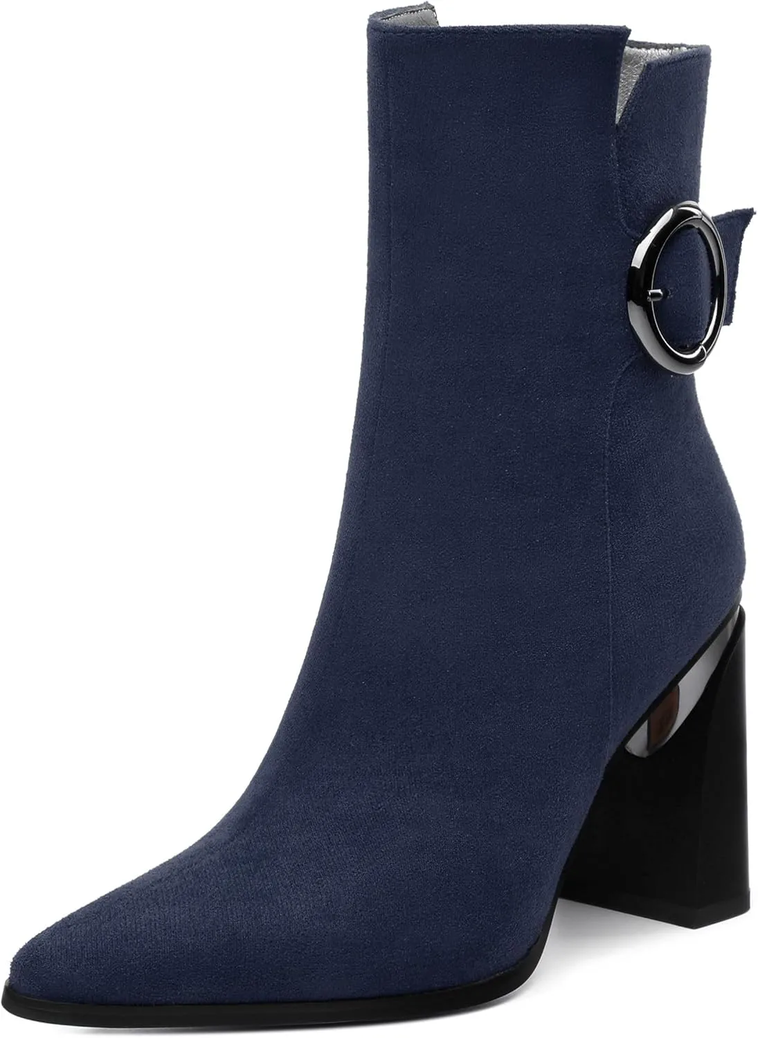Womens Suede Zip Chunky Heel Ankle Boots,Pointed Toe Mid Block Heel Booties,Work Party Daily Boots 3.5 inch