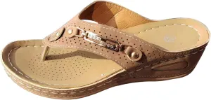 Women's Summer Outdoor Flip Flops Vintage Slip On Slides Thong Sandals Dressy Arch Support Clip Toe Slippers Low Wedge Sandal