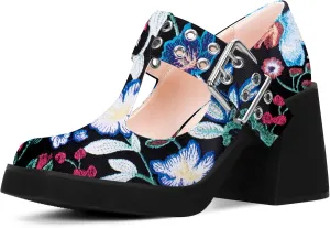 Women's T-Strap Platform Block Heel Mary Janes Pumps Square Toe Buckle Punk Dress Shoes