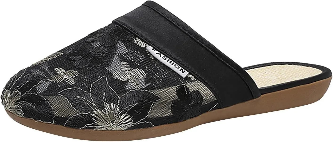 Women's Vintage Printed Lounge Slipper Rubber Sole Closed Toe Sandal Casual Summer Comfy Slide Retro Spa Flats
