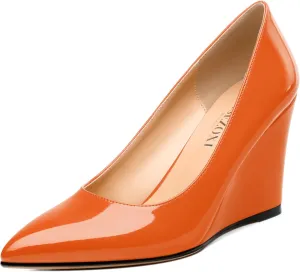 Womens Wedge Heel Pumps Shoes, Pointed Toe High Heel Dress Shoes for Women 3.3"