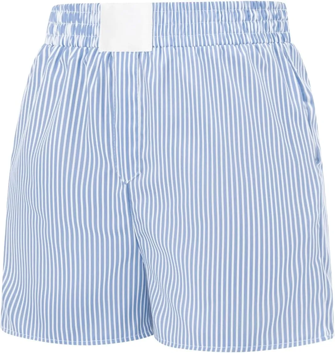 Womens Y2k Gingham Boxer Shorts Striped Plaid Elastic Low Waist Pajamas Shorts Pj Cute Lounge Bottoms Summer Sleepwear