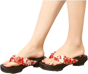 Wooden Clogs Herringbone Slippers,Japan Traditional Shoes,Women's Slopes High Heels Home Clip Feet Cool Shoes,Couple's Bathroom Beach Shoes(Size:EU 37,Color:Red)